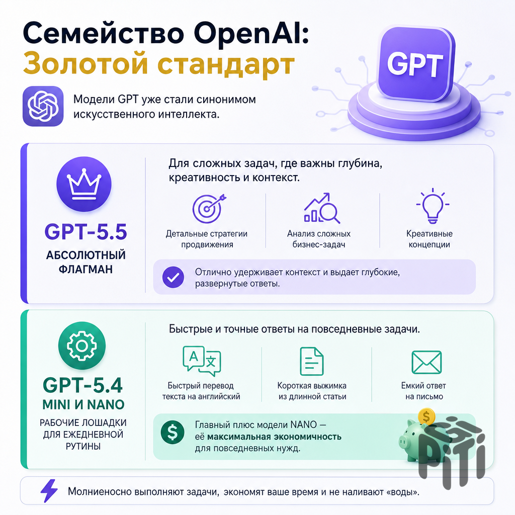 Инфографика по моделям OpenAI: GPT-5.5, GPT-5.4 Mini и Nano