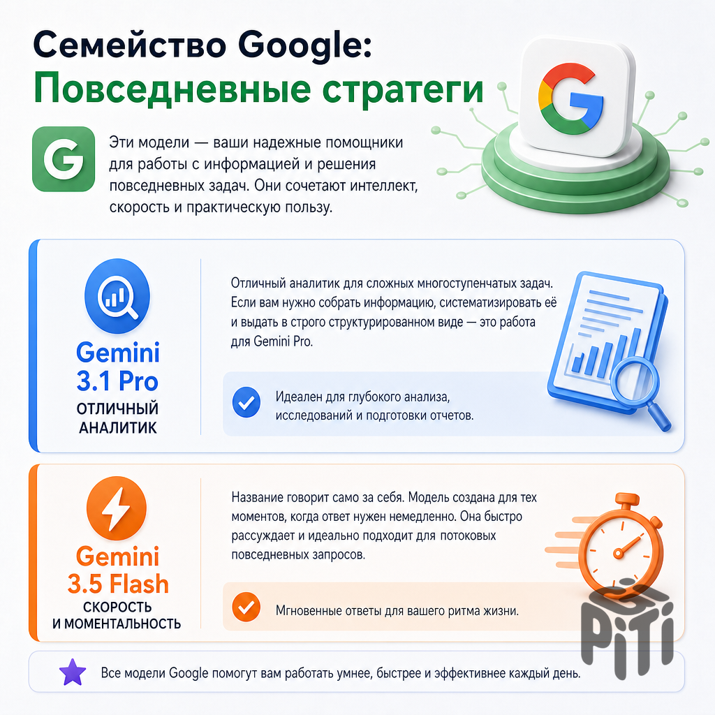 Инфографика по моделям Google Gemini: 3.1 Pro и 3.5 Flash